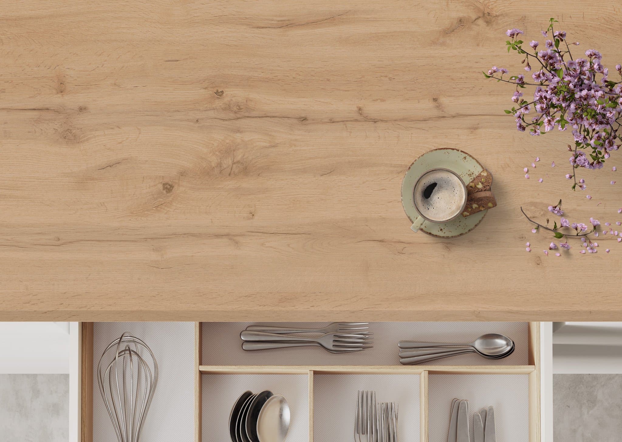 Cocina con encimera Finsa Fintop+ Roble Hércules de 30 mm